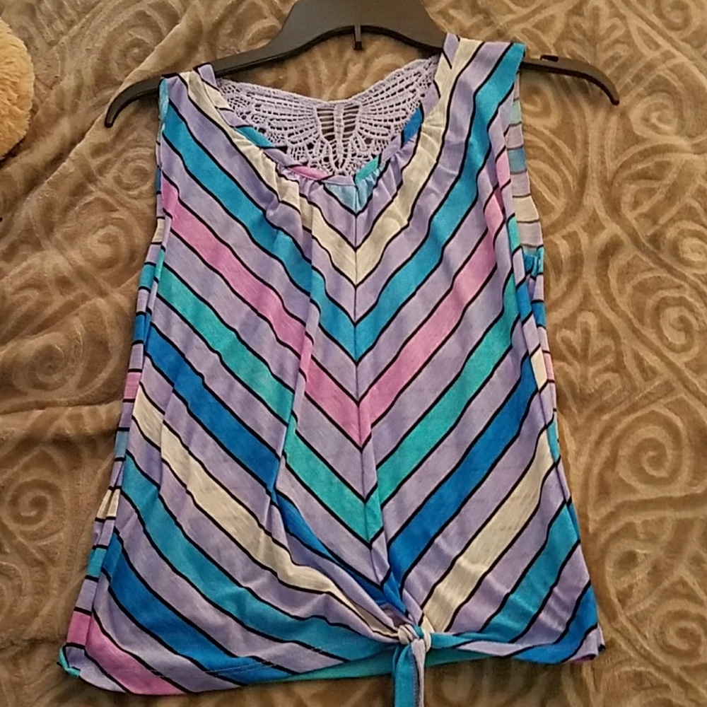 Blue, pink and purple tank top with designed back